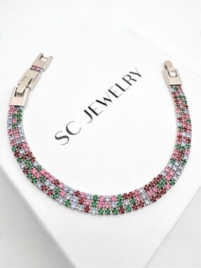 Multicolor Tennis Bracelet | Platinum Plated | Colorful Cubic